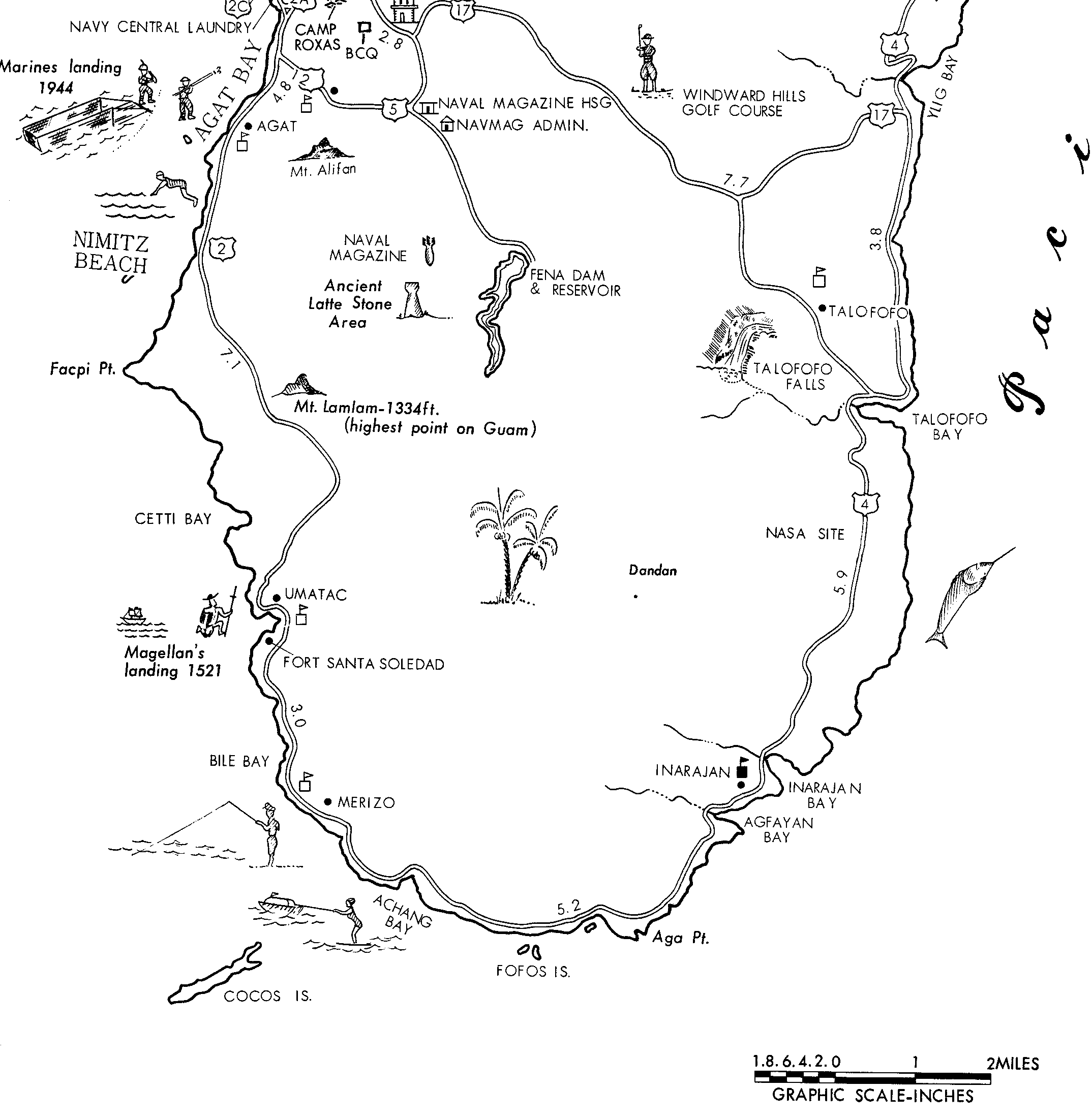 Old map of the south end of Guam