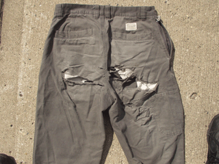 Shredded hiking pants.
