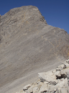 Borah Peak summit from the snow-bridge.